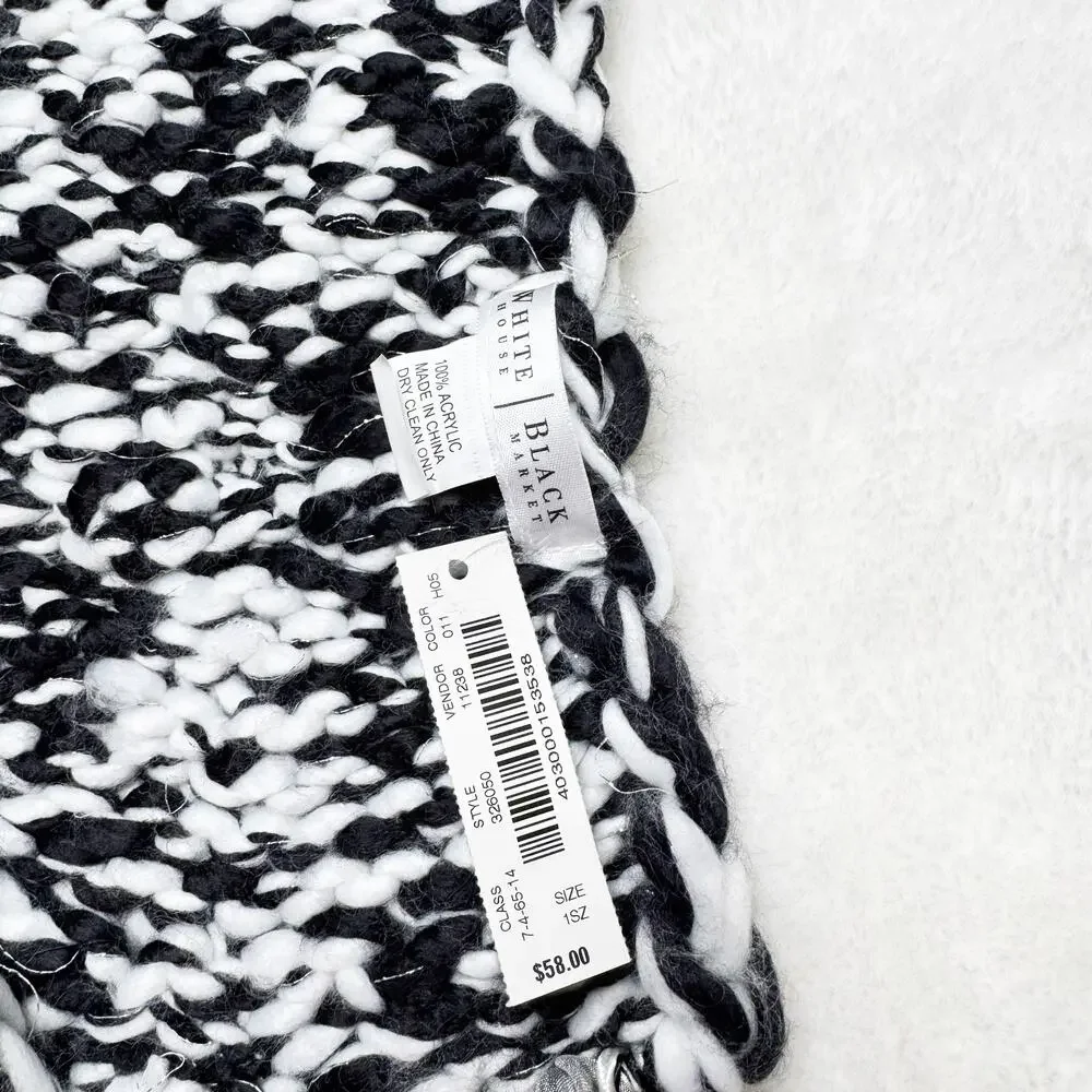 WHITE HOUSE BLACK MARKET Chunky Sparkle Knit Scarf with Ribbon Fringe NEW - Picture 7 of 7